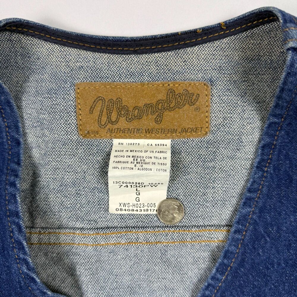 Vintage Wrangler Denim Vest 100% Cotton Cowboy Large M-159 - Picture 3 of 6